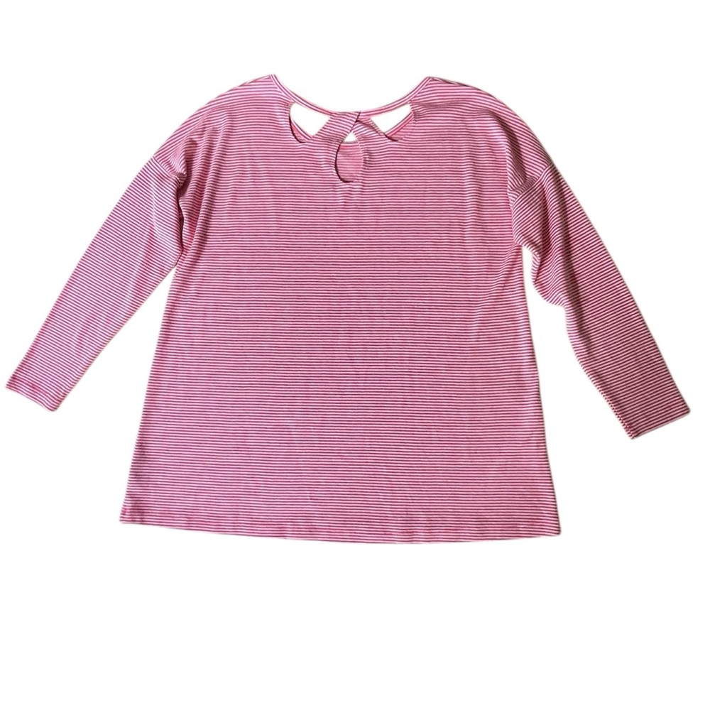 Soft Surroundings Micro Stripe Twist Back Tunic Blouse, Rose Coral/White, L - Picture 4 of 9